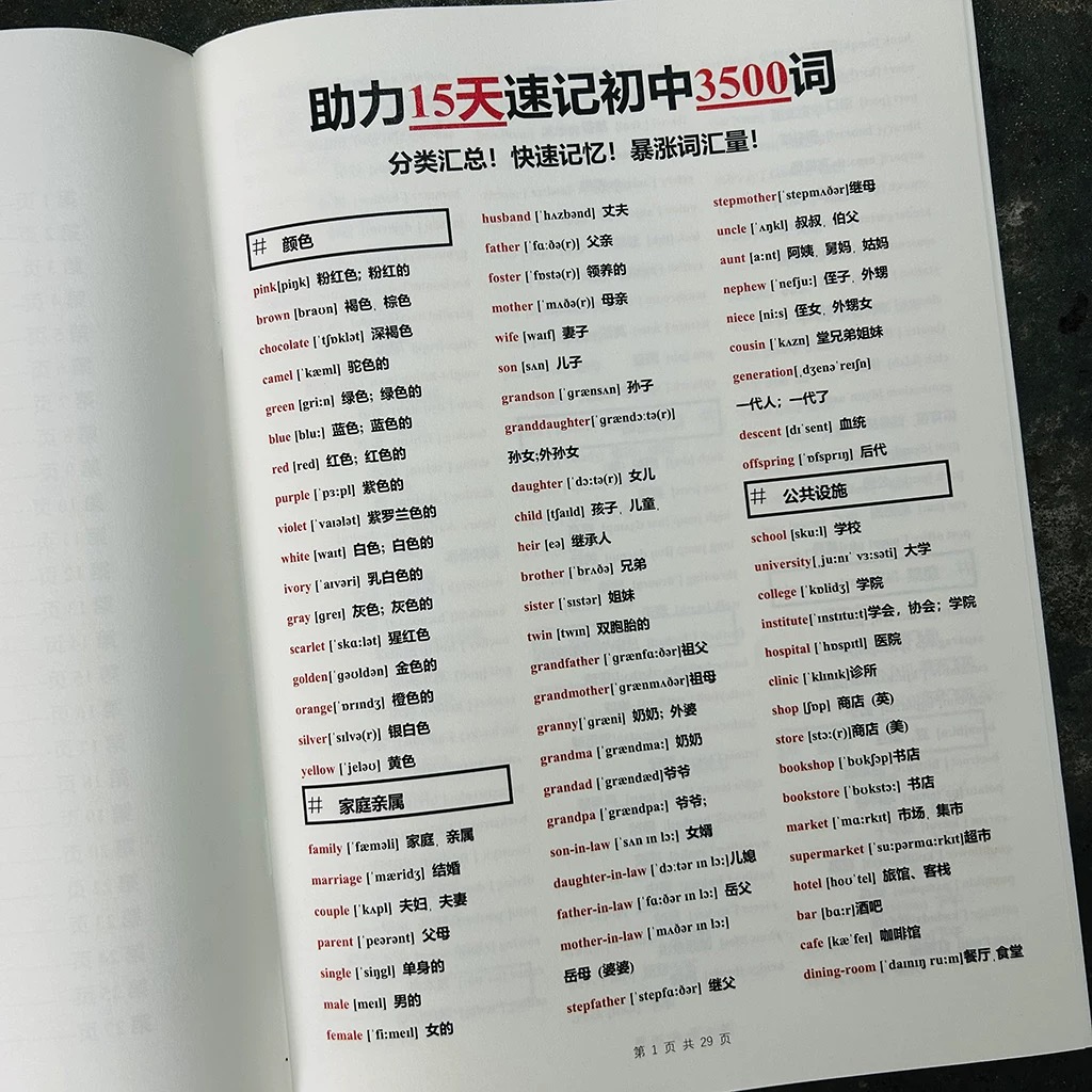 15天速记初中英语3500单词背诵计划表中考知识新课标单词听力教学