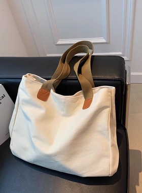 2025新款帆布包女时尚潮百搭单肩包韩版大容量学生上课通勤托特包