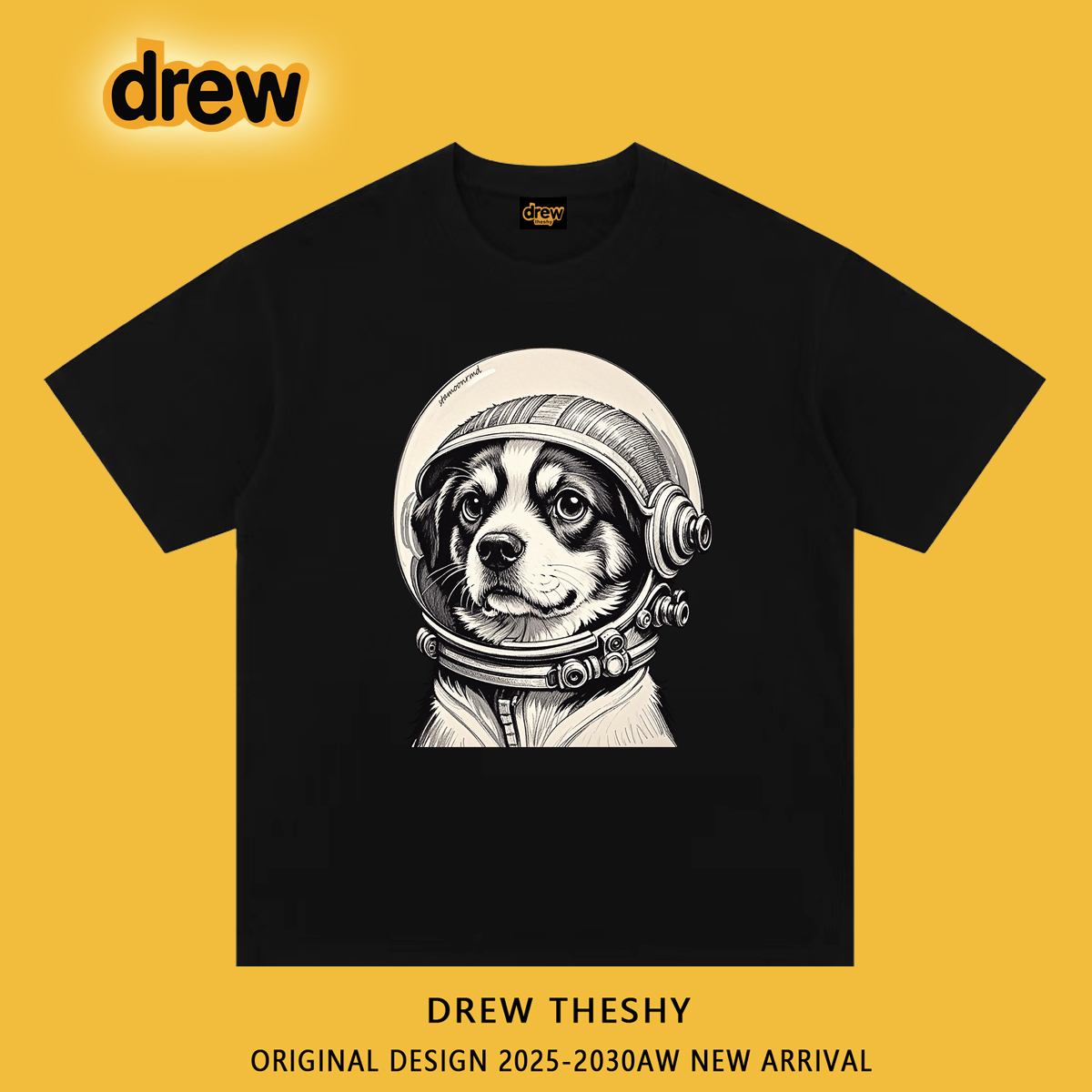 drew美式潮牌素描小狗短袖T恤