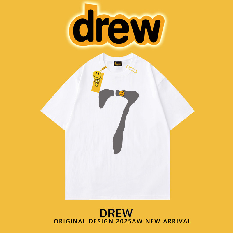 DREW美式高街嘻哈笑脸数字7印花短袖T恤男女情侣上衣夏季潮牌宽松