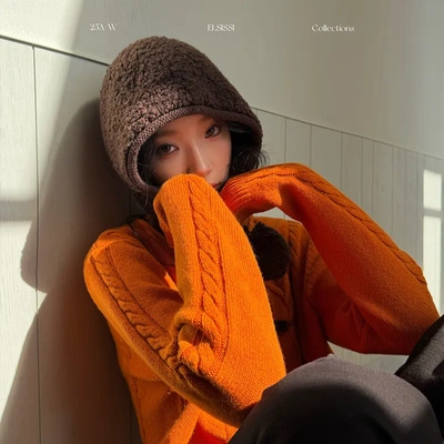 ELSISSI宽松慵懒风圆领加厚羊毛针织衫外套毛衣开衫女秋冬高级感