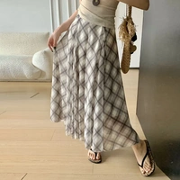 法式復(fù)古撞色格子半身裙女夏季新款氣質(zhì)顯瘦高腰垂感a字長(zhǎng)款裙子