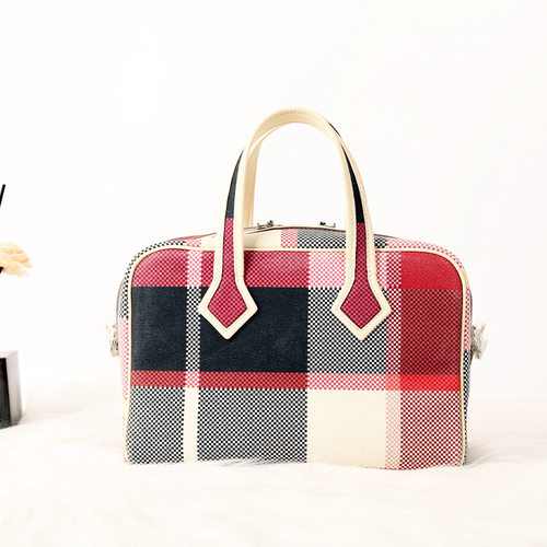 不退不换复古质感女士手提包简约单肩斜挎包格纹小方包2024新款