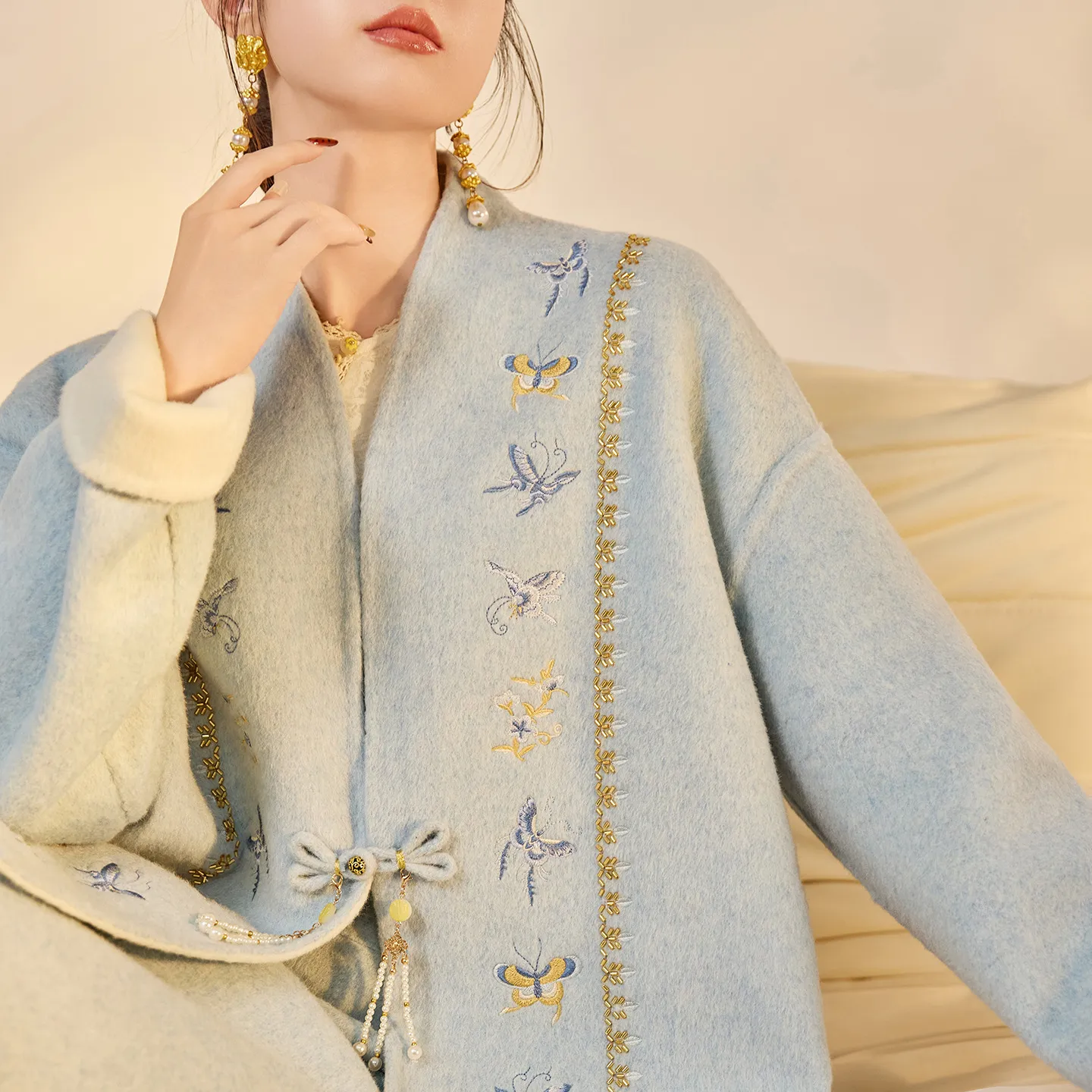 冬季高端国风古韵设计感盘扣新款毛呢羊毛外套半裙两件套女 NX015