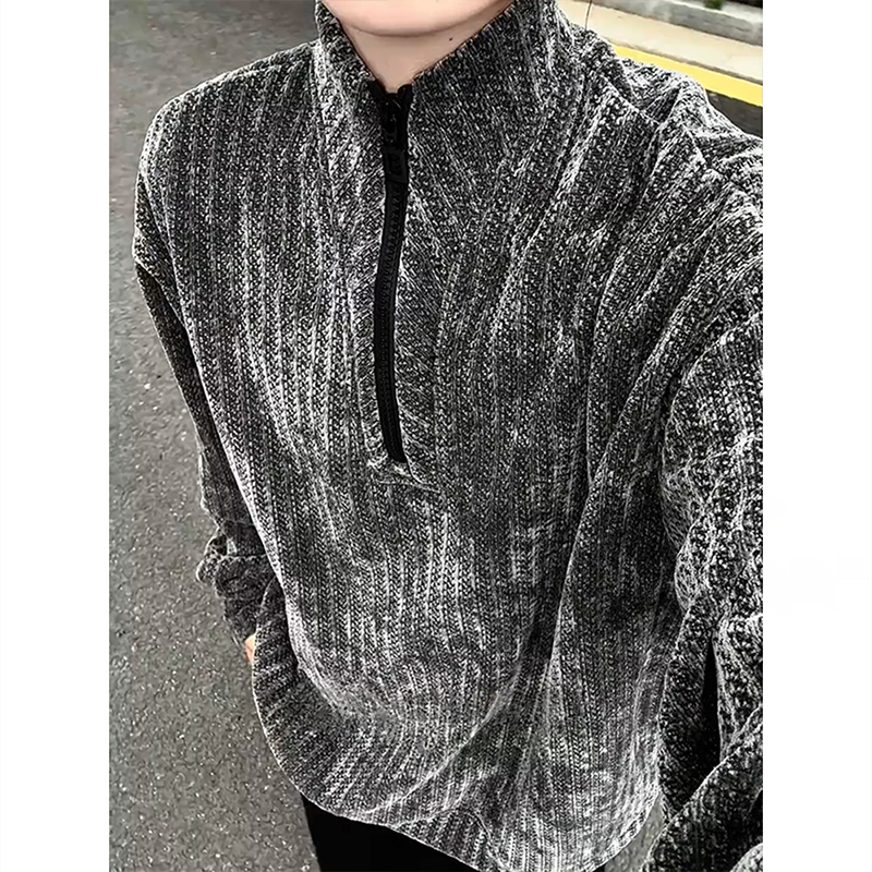 鱼骨纹半拉链立领卫衣男款秋长袖