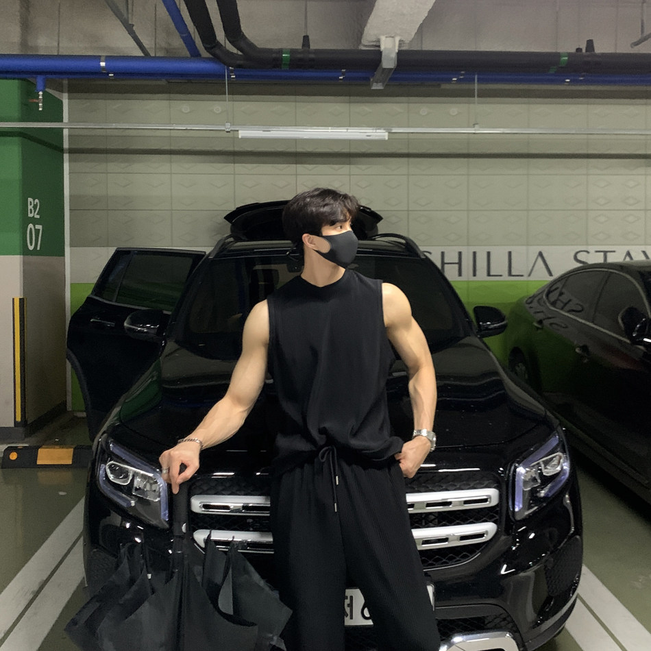 미국 스포츠 조끼 남자 민소매 티셔츠 유행 브랜드 피트니스 여름 양복 조끼 잘 생긴 훈련 근육 노인 운동복