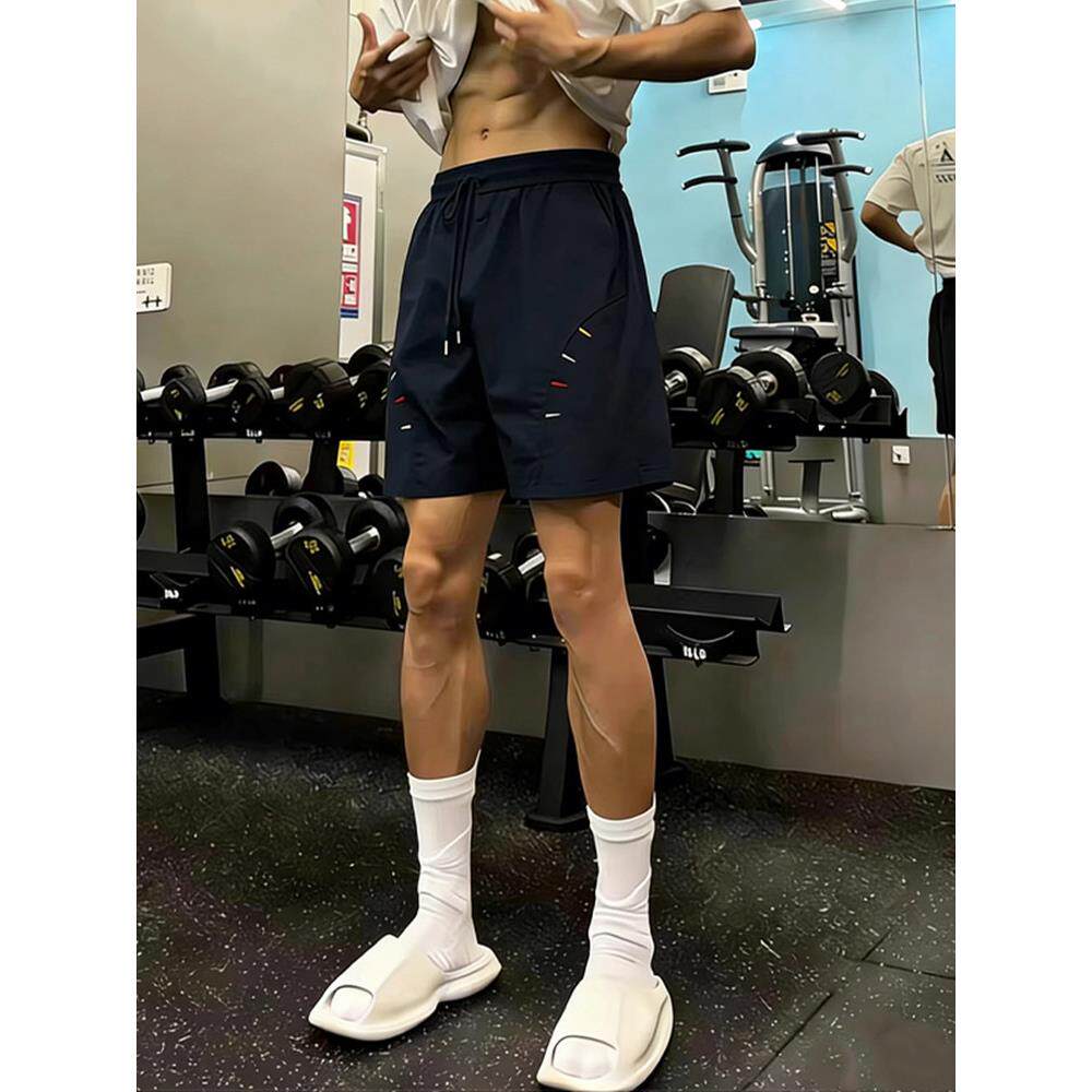 藏青色斜切速干短裤男款夏季美式健身运动篮球裤子cleanfit五分裤