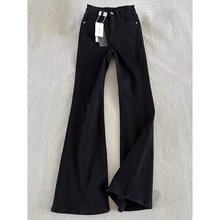 美式vibe弯刀牛仔裤男款秋冬加绒加厚黑色微喇裤显瘦加长直筒裤子