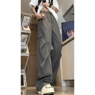 薄款 褲 深灰色美式 男夏季 褶皺徒步傘兵沖鋒褲 工裝 高個(gè)子加長速干褲