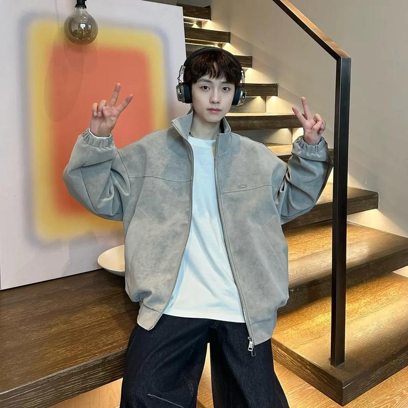 扎染皮衣外套男款秋季短款夹克