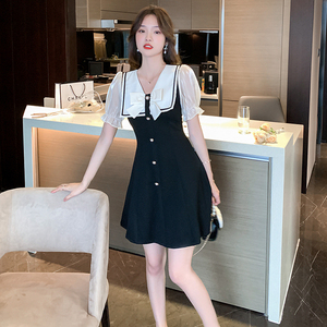 RM11634#夏季新款撞色蝴蝶结气质显瘦连衣裙