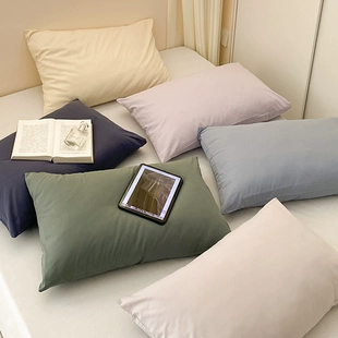 全棉纯棉枕头套单个48cmx74cm四季 通用 ins风简约纯色枕套一对装