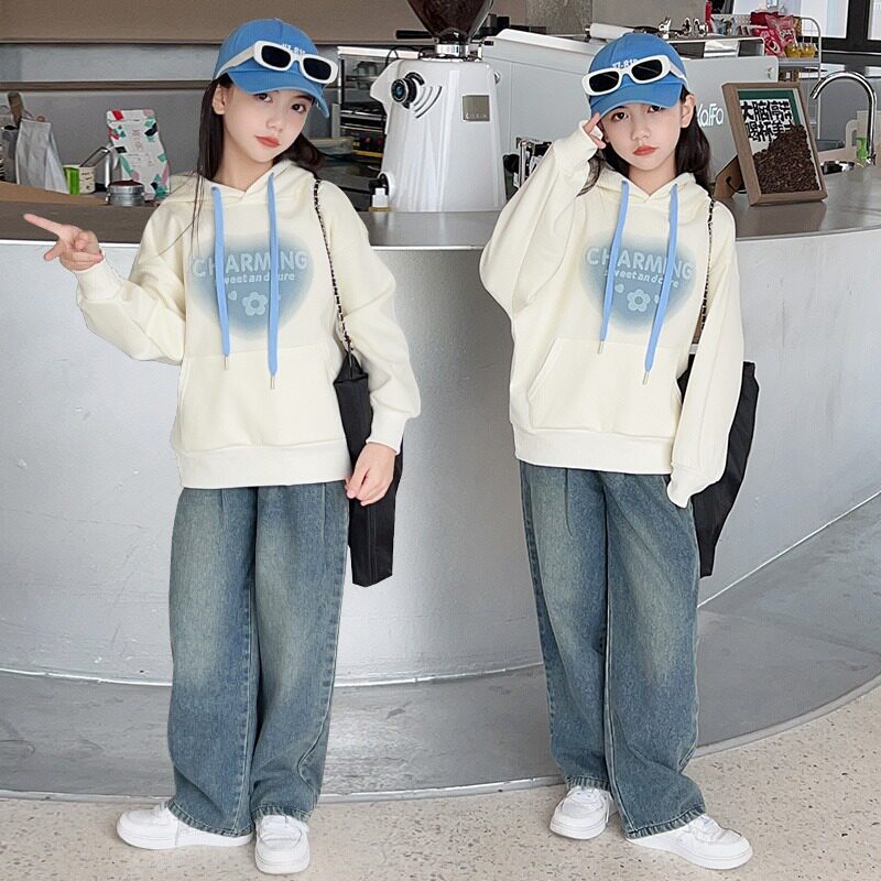 女童春秋季2024新款卫衣女大童秋季儿童连帽上衣洋气时髦秋装女孩