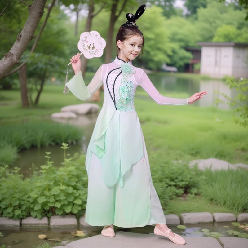 儿童古典舞演出服女舞蹈飘逸纱衣古风汉唐扇子舞民族女童民族服装