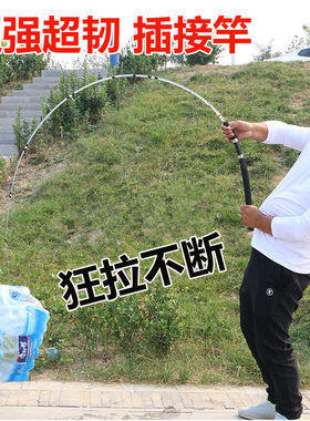 包邮雷强玻璃钢实心路亚竿插接打黑鱼竿抛竿海竿套装直柄远投钓竿