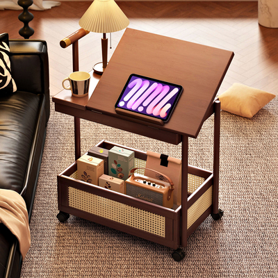 可移动边几中古小推车置物架