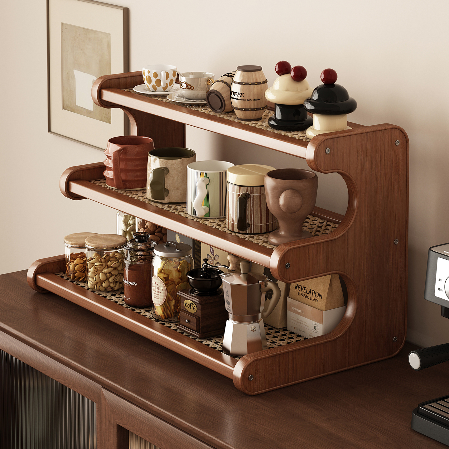 桌面多层杯架家用餐桌台面杯子收纳置物架办公室咖啡杯水杯展示架