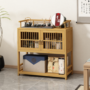 博古架实木中式茶水柜摆件储物柜茶室茶桌边柜小型茶叶收纳置物架