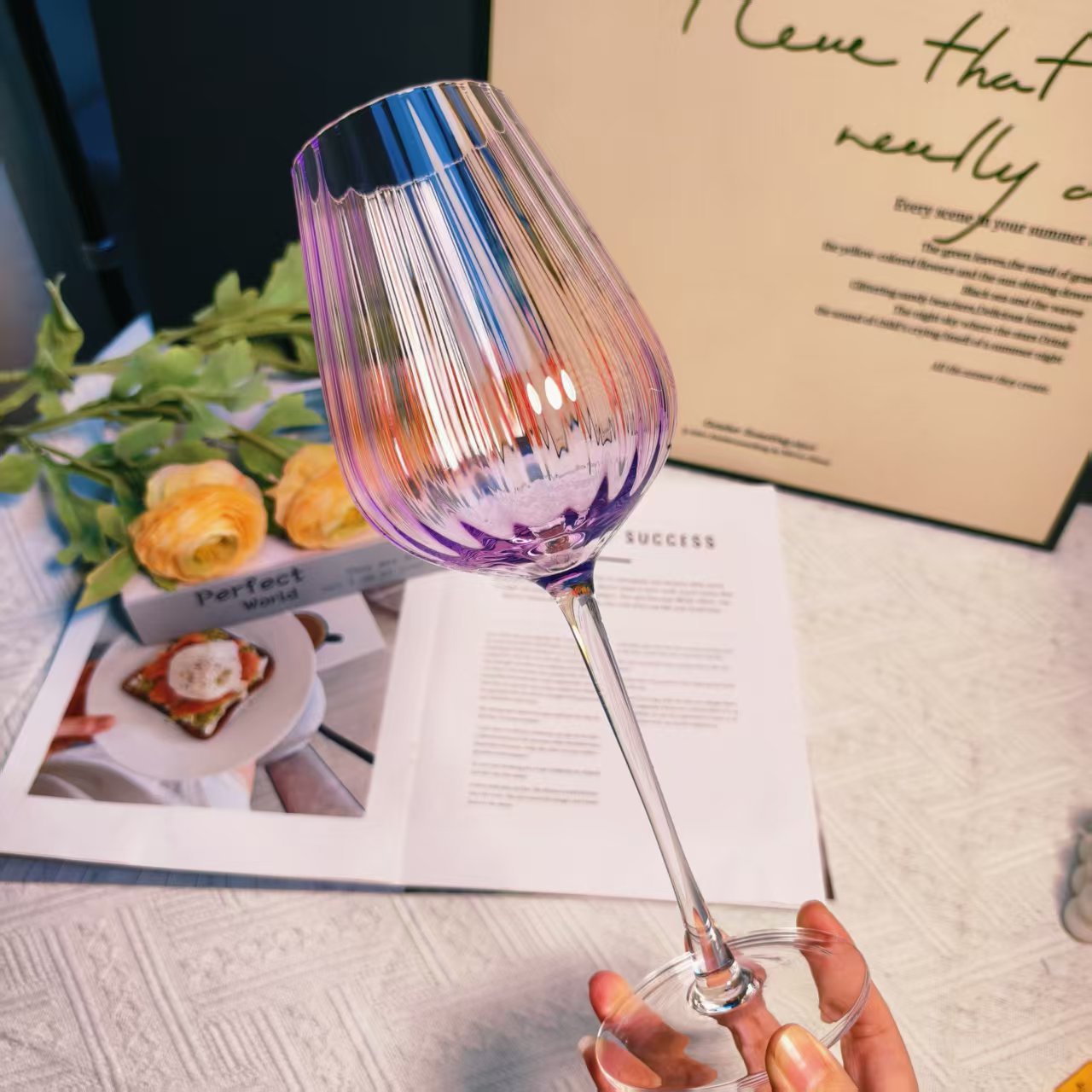 【可尔】紫色高颜值酒杯水晶高脚杯葡萄酒家用香槟奢华结婚网红