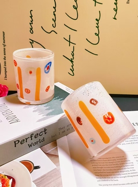 【可尔】情侣杯子ins可爱玻璃水杯家用耐热喝水橙色水晶玻璃牛奶