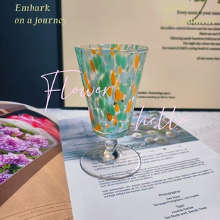 彩色波点高脚杯ins风高颜值香槟杯复古甜酒杯子小众玻璃 可尔