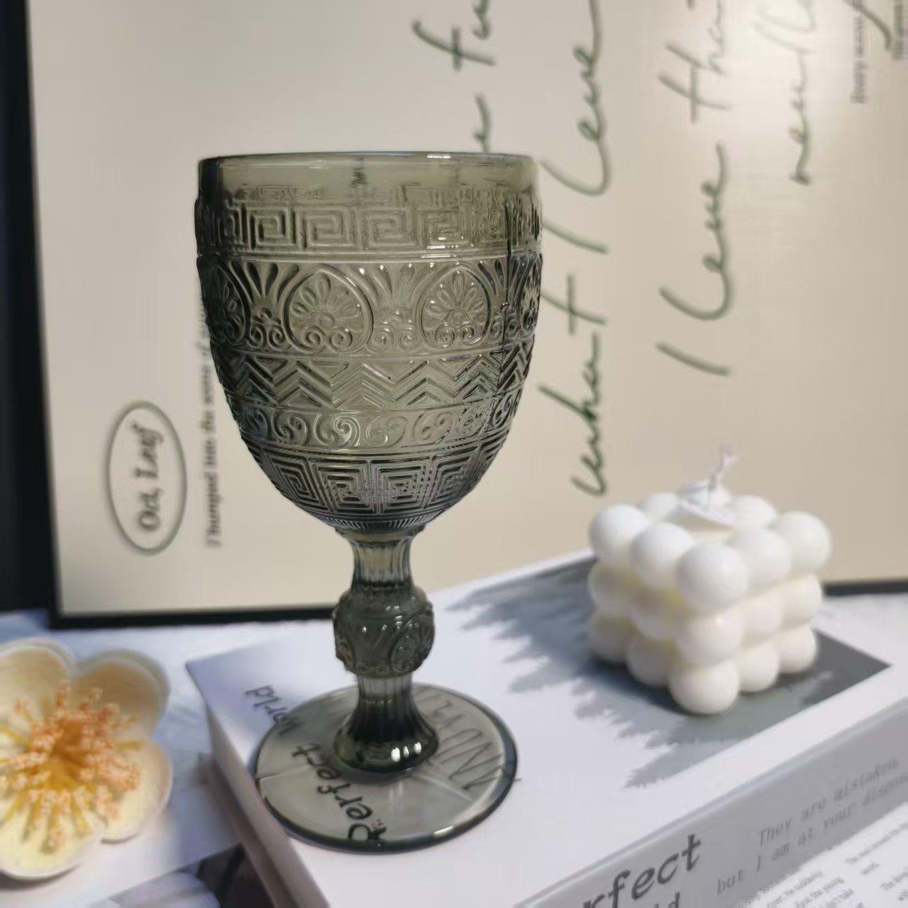 德国浮雕高脚红酒杯厚款水晶