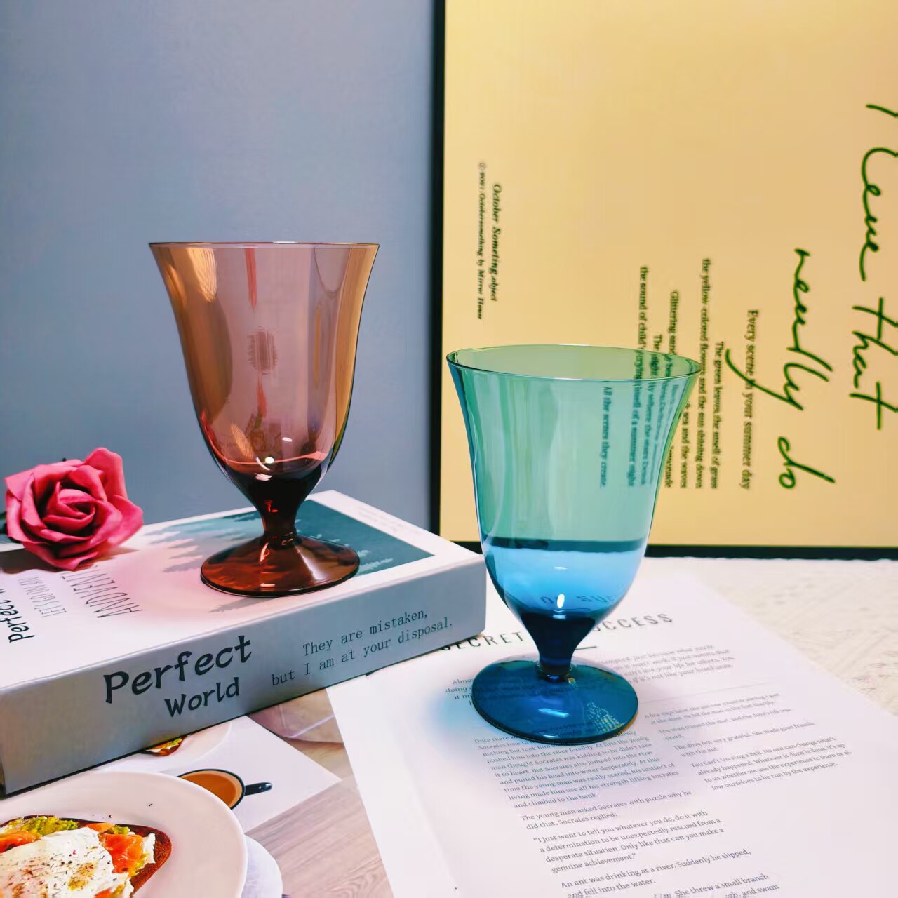 【可尔】ins风创意彩色高脚玻璃杯果汁杯冷饮杯水杯家居装饰摆件,餐饮具,葡萄酒/红酒杯,淘宝优惠券,粉丝福利购,淘宝优惠卷