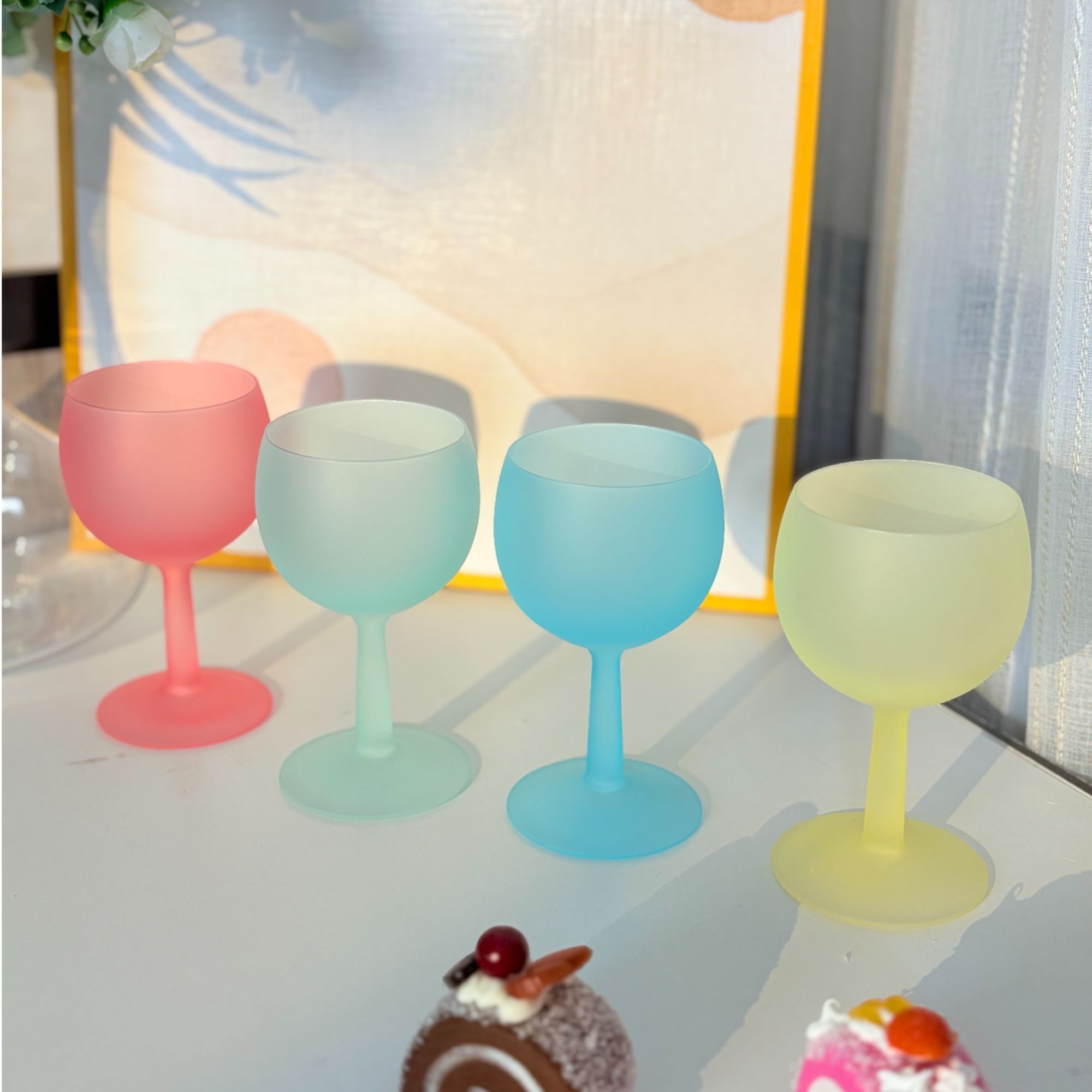 奶油风高脚磨砂水晶玻璃红酒杯