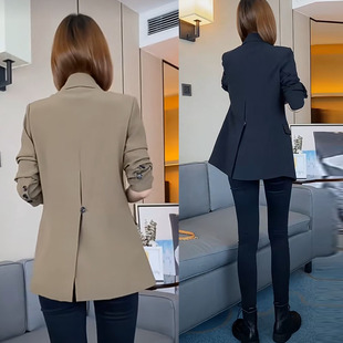 2023上衣春秋小西装外套后面开叉显瘦女士港风气质小个子抖音网红