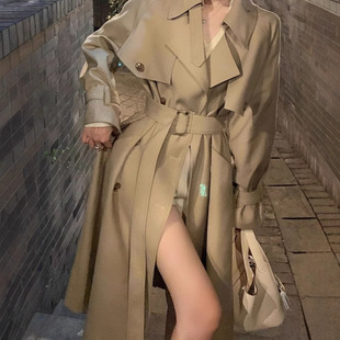 宽松卡其色英伦风大衣 高级感翻领时尚 风衣外套女中长款 202秋新款