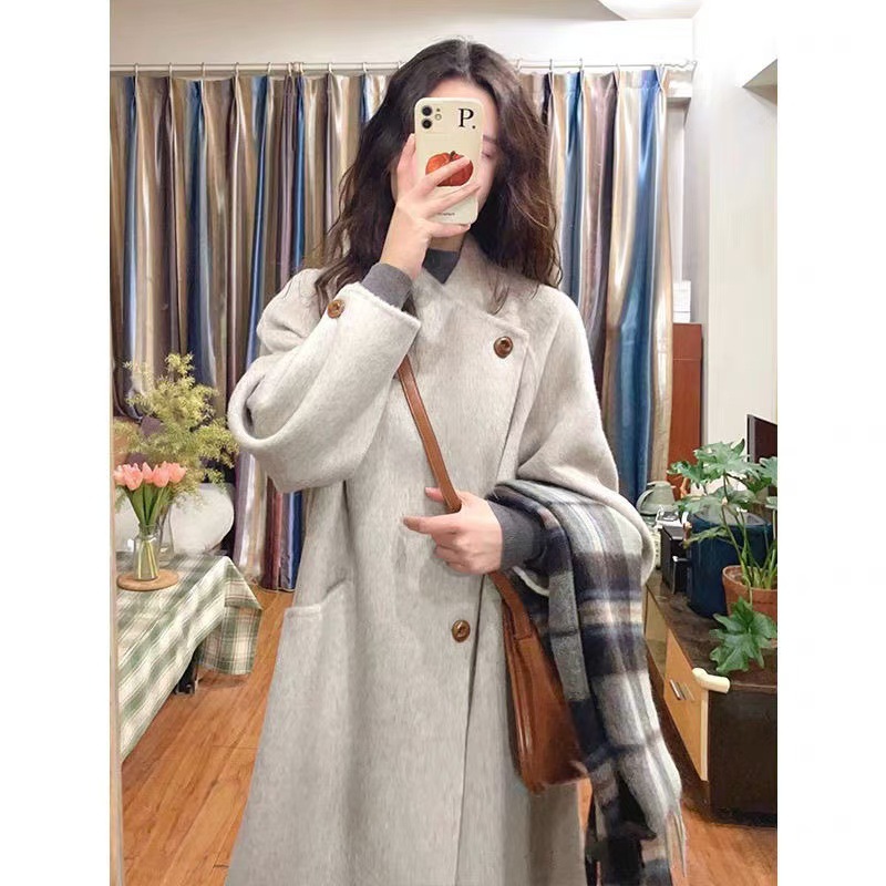 小个子呢子大衣女中长款冬季燕麦色毛呢外套女赫本风高级羊毛大衣