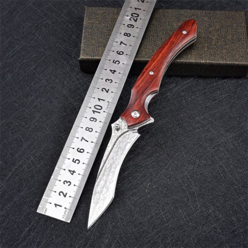 火烈鸟大马士革VG10钢芯折叠刀高硬度锋利小刀防身冷兵器收藏摆件