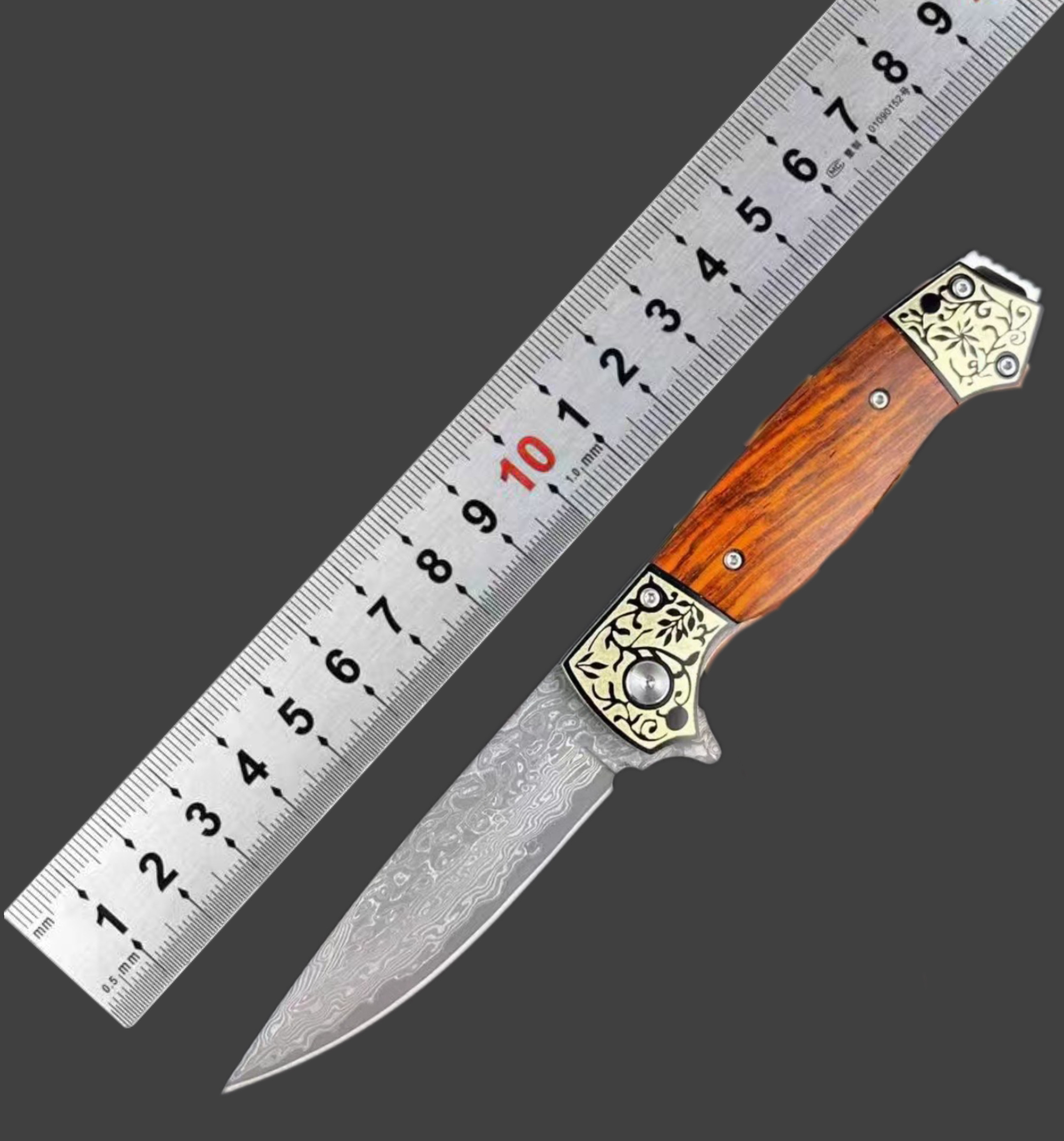 慕尚女皇滚珠轴承折叠刀大马士革钢锻造祥云花纹手工收藏防身小刀