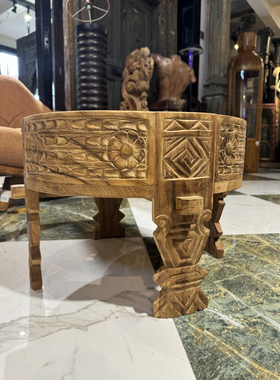 印度风格纯手工实木沙发边几民宿客厅阳台小圆桌侘寂风复古小茶几