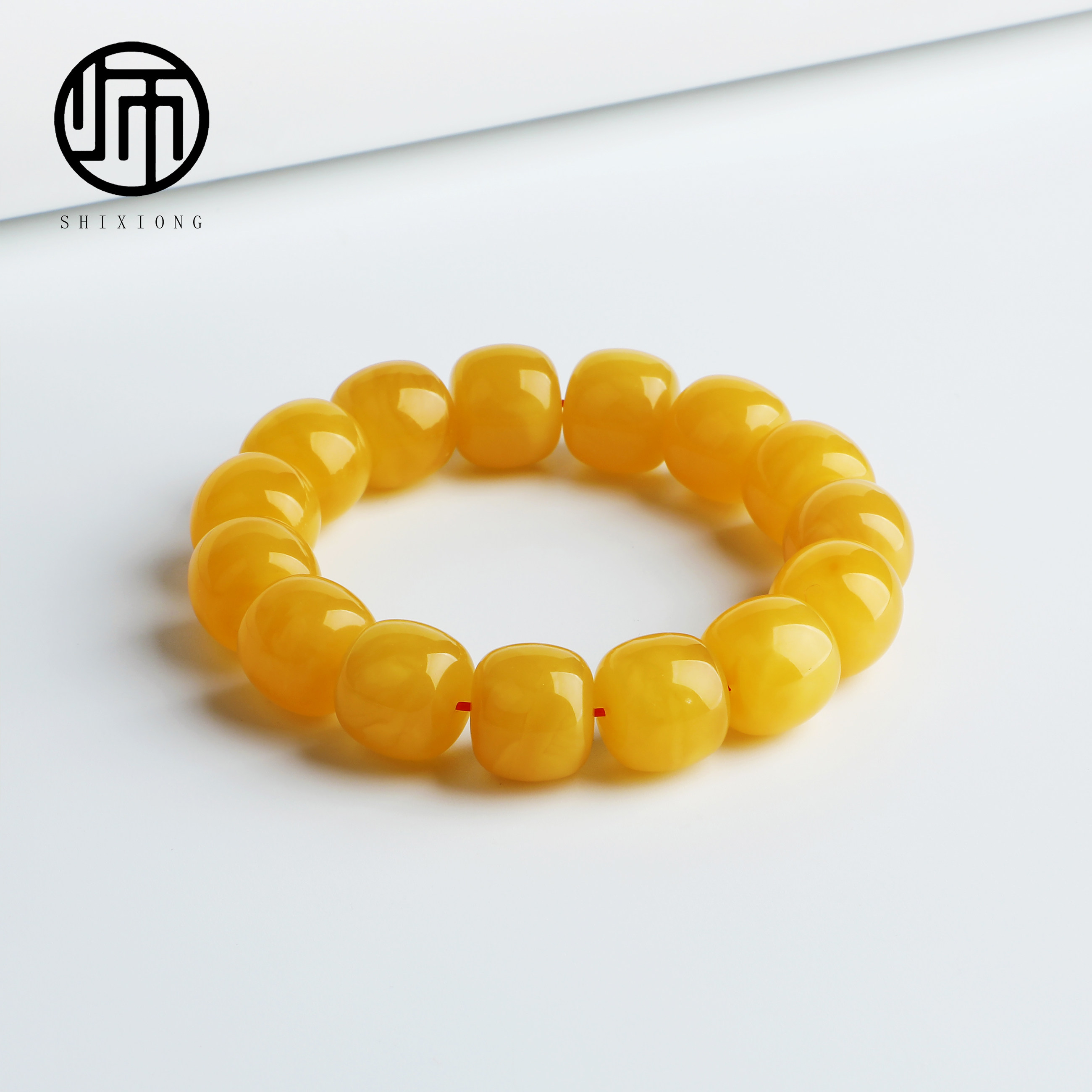 收藏级天然无优化原矿俄罗斯km国矿一级料鸡油黄蜜蜡老型手串16mm