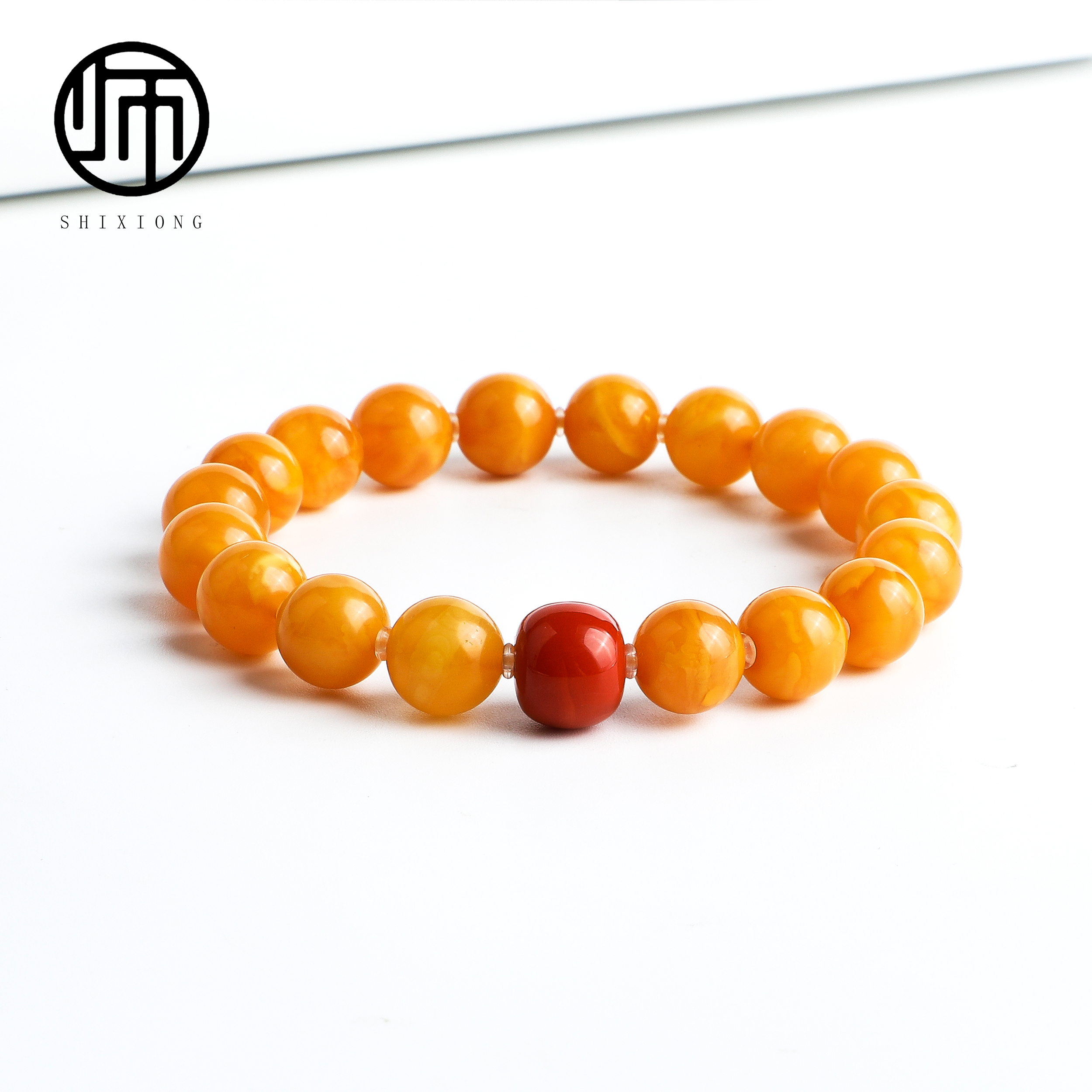 珍藏级天然丹麦料蜜蜡圆珠手串10MM南红款