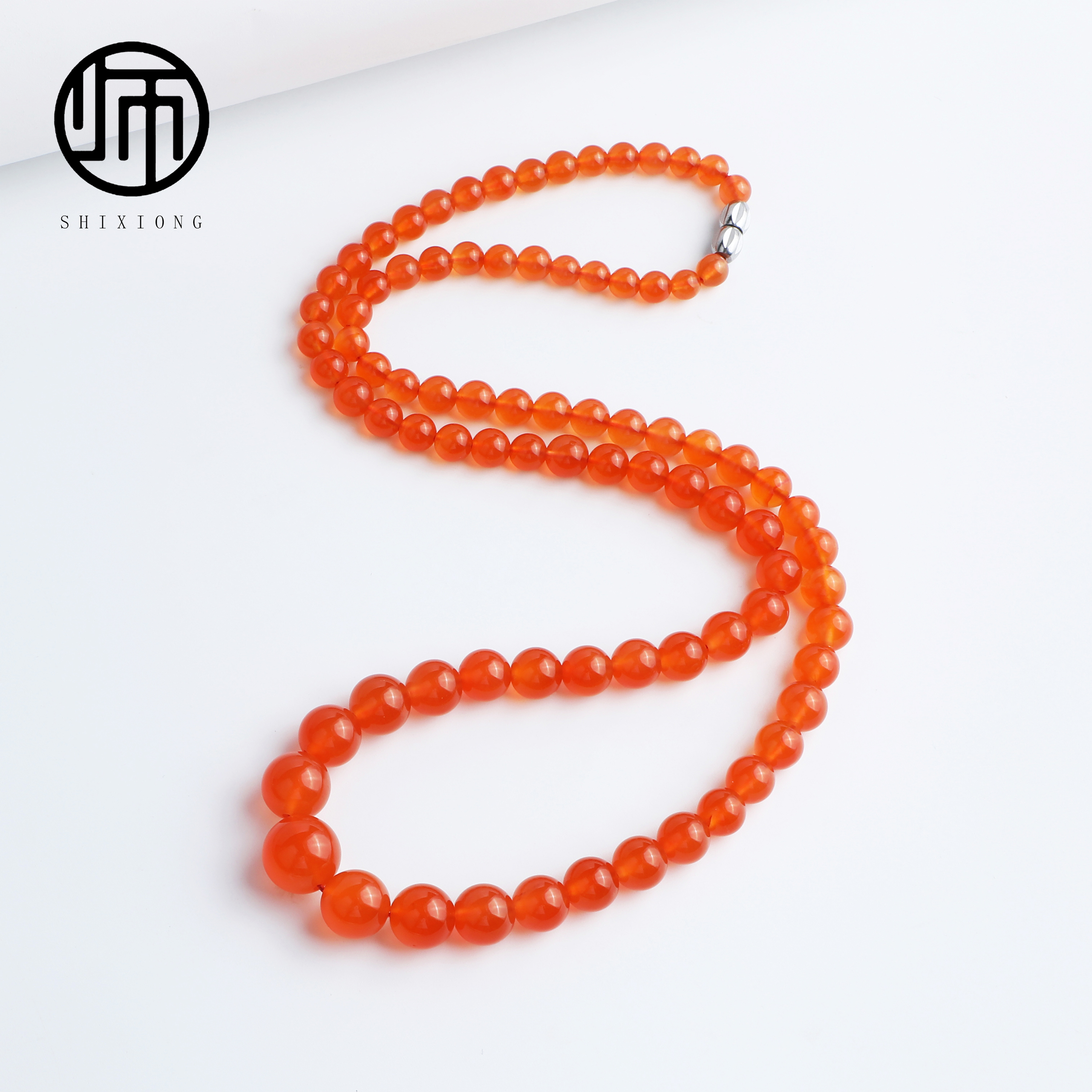 馆藏级天然保山南红河湾料高冰种起荧光宝石级别冰红玛瑙项链塔链