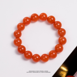 南红玛瑙孤品收藏·保山滴水洞同料无纹纯色樱桃红南红手链13mm