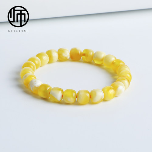 馆藏级天然无优化俄料一级白蜡瓷白蜜蜡妖花手串8mm