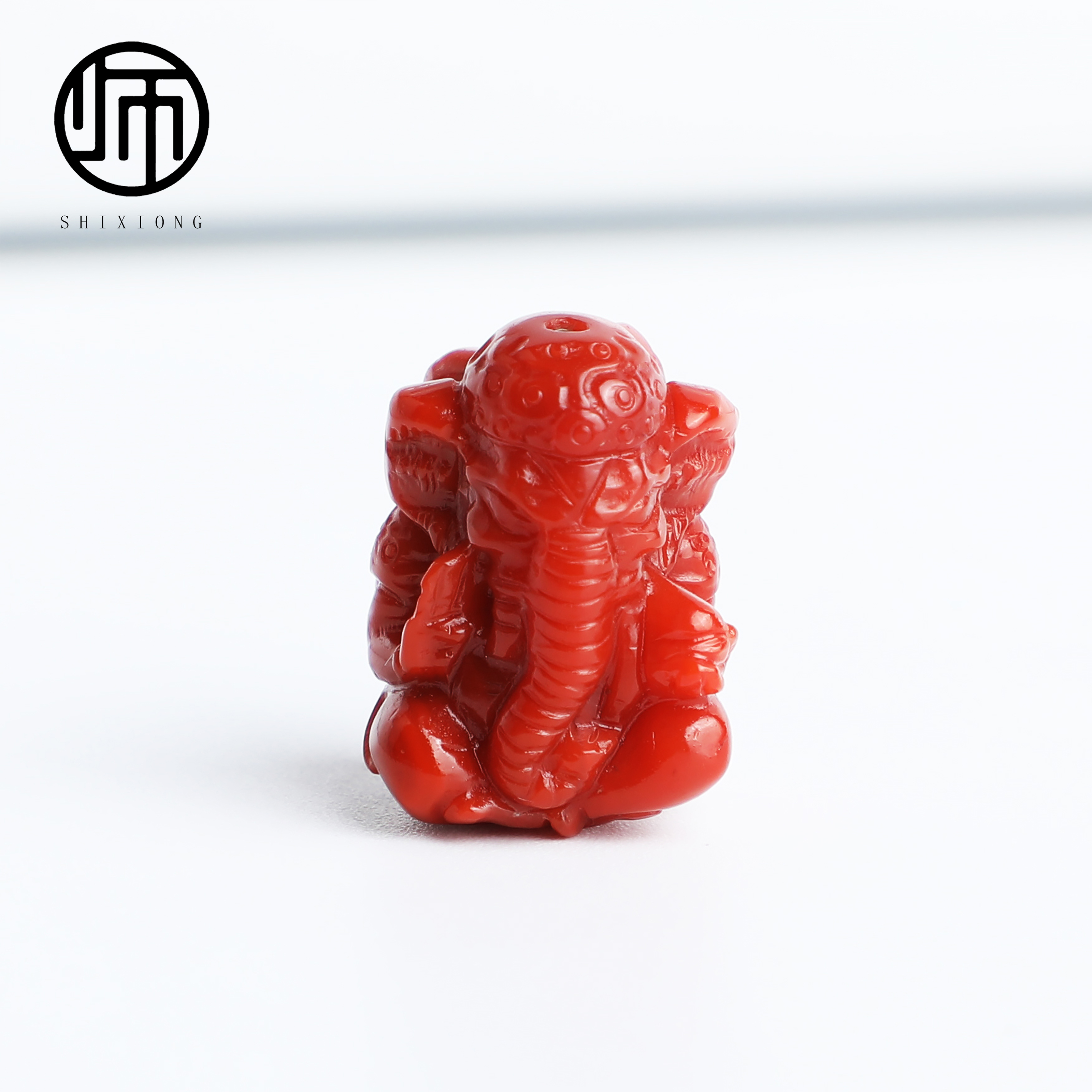 收藏级天然无优化保山滴水洞南红迦尼萨象鼻红财神雕刻配件