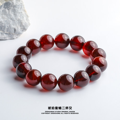 珍藏级天然无优化原矿无烤色缅甸血珀圆珠手串15mm