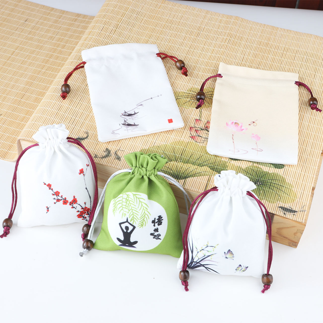 드래곤 보트 축제 향 주머니 향 주머니 헝겊 가방 중국 스타일 손으로 그린 ??잉크 향 주머니 빈 가방 보석 구슬 가방 사용자 정의 로고