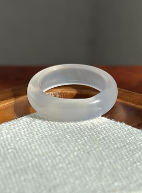 「你的白月光」天然玉髓玛瑙白色素圈戒指跑环食指尾戒温润如玉