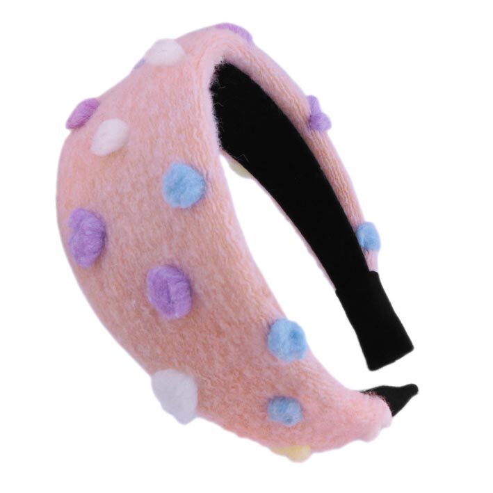 发饰糖果色毛球可爱手工发箍发卡原创宽边毛呢羊毛波点球球撞色