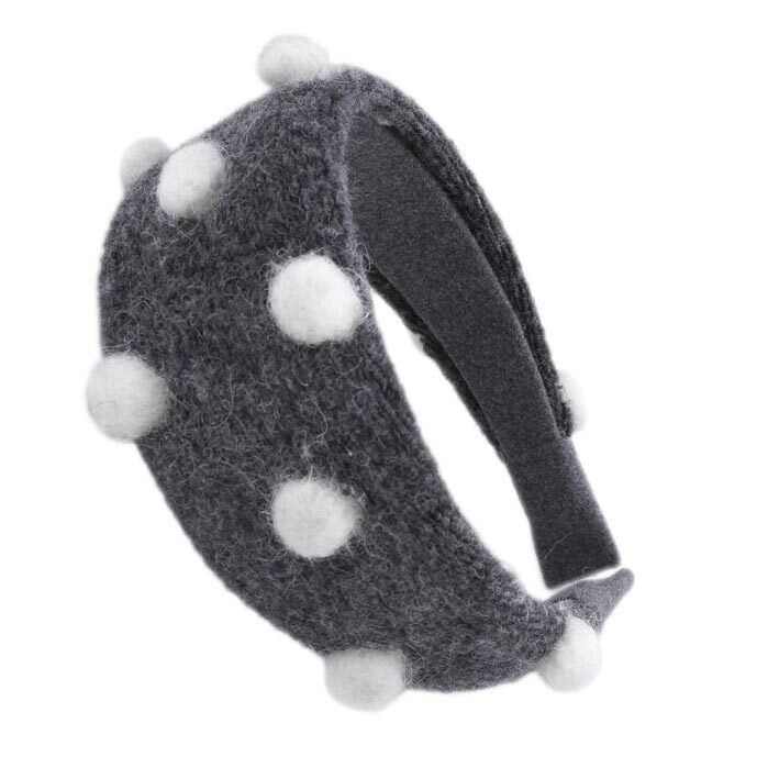 原创毛球可爱手工发箍发卡发饰宽边毛呢羊毛波点球球撞色糖果色