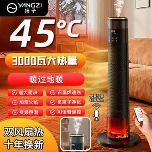 扬子石墨烯暖风机语音加湿火焰烤火取暖器大面积电暖器