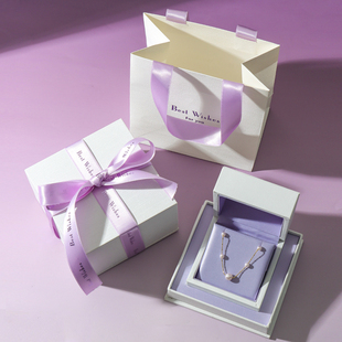 新款 戒指耳钉项链盒高档浮雕花纹饰品礼盒 蝴蝶结真丝首饰盒时尚