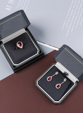 新款灰色八角首饰盒高档超纤戒指项链耳钉盒高端婚戒钻戒礼物盒子