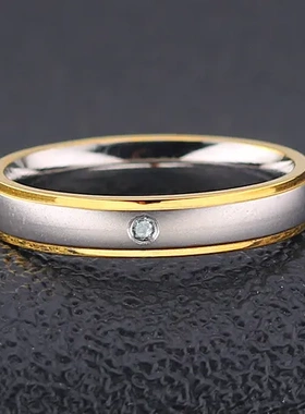 男女对戒女弧面锆石镀金金戒指直销间钛钢电金情侣不锈钢指环