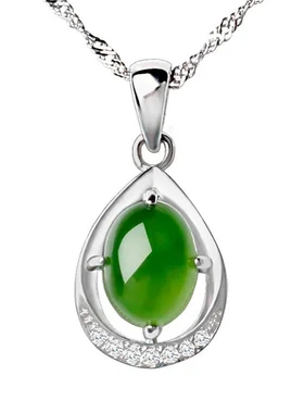 925纯银挂件吊坠带证书项饰玉石碧玉绿色复古民族风女和田玉镶嵌